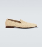 Manolo Blahnik Mario leather-trimmed raffia loafers