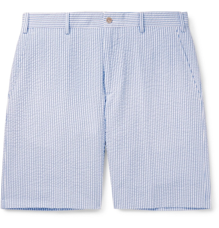 Photo: Anderson & Sheppard - Striped Cotton-Seersucker Shorts - Blue