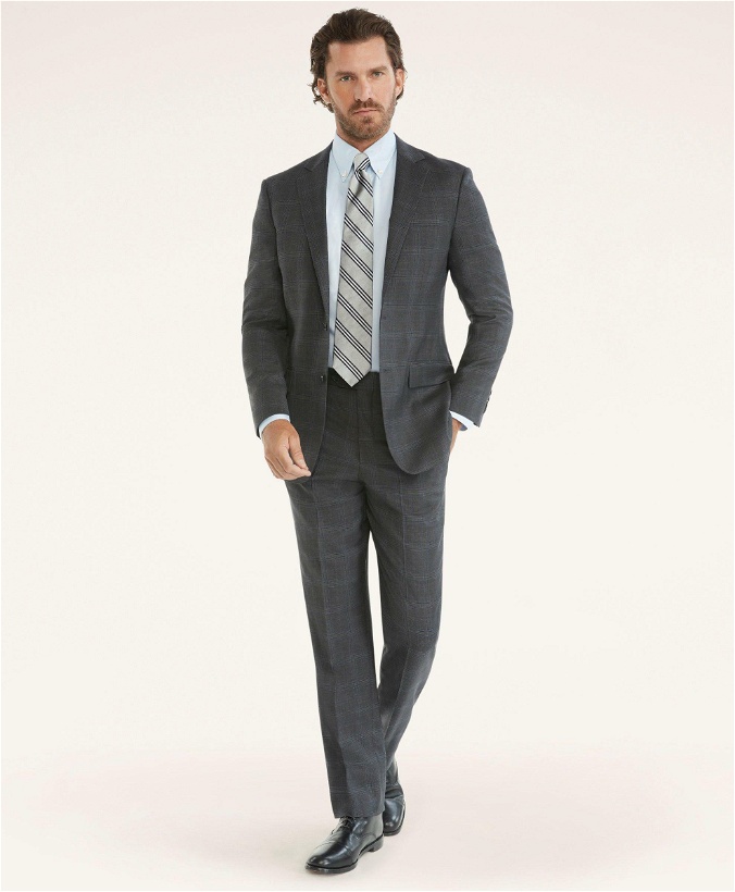 Photo: Brooks Brothers Men's Madison Fit Check 1818 Suit | Grey/Blue