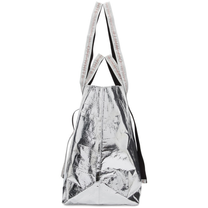 Off-White Commercial Tote Bag Metallic Silver Small - Allu USA