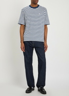 Ami Paris Striped Logo-embroidered Cotton T-shirt Blue