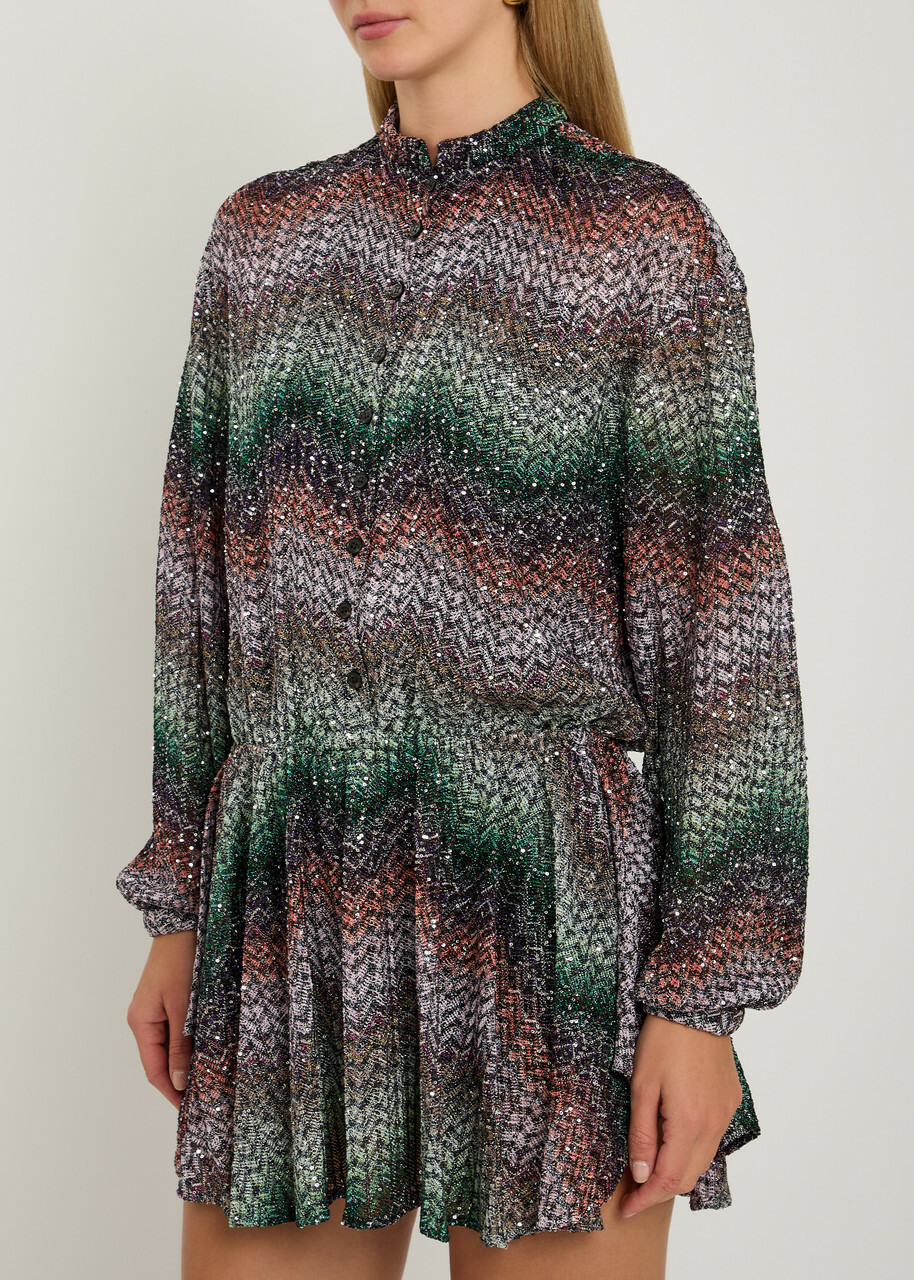 Missoni Chevron Sequin-embellished Metallic-knit Mini Dress Multicoloured