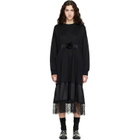 Simone Rocha Black Oversized Gathered Rose Lace Trim Midi Dress