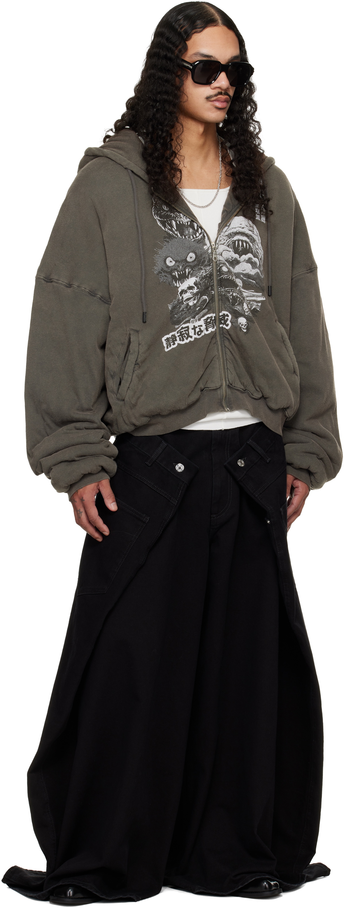 LU'U DAN Gray Wadded Hoodie