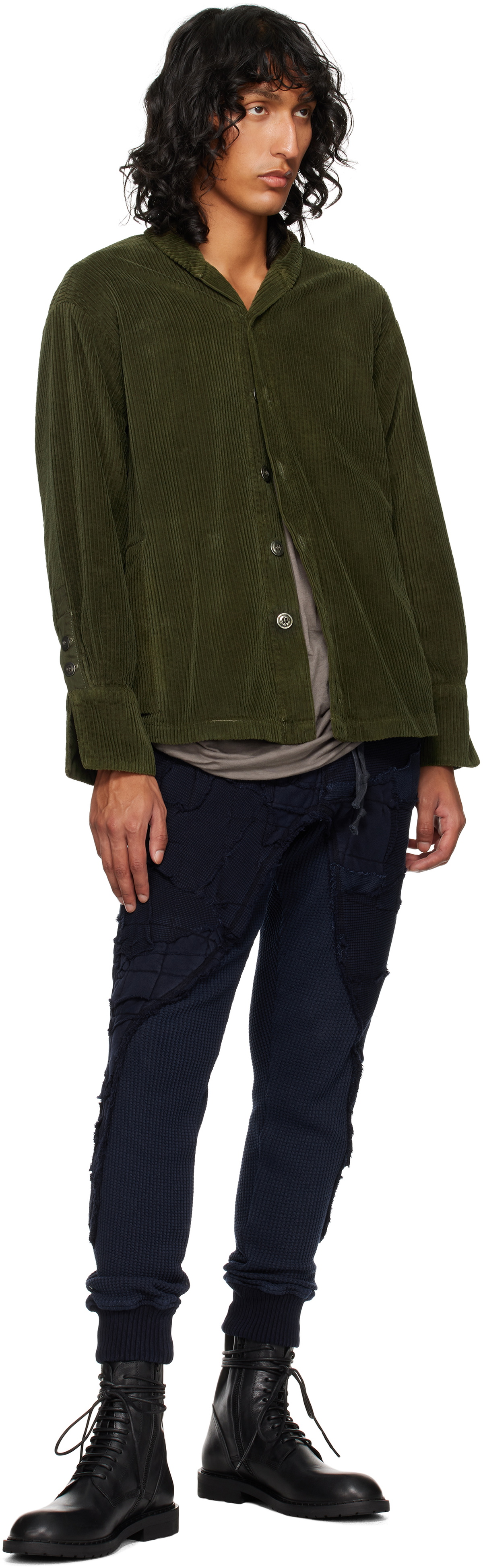 Greg Lauren Navy Stitchwork 50/50 Sweatpants