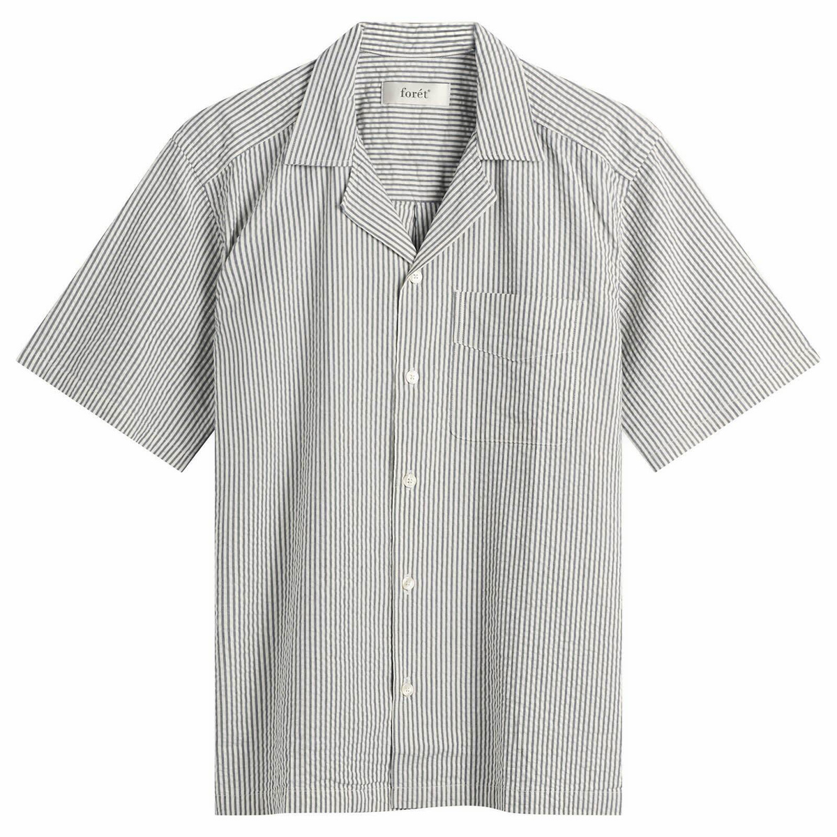 Foret Men's Peer Seersucker Vacation Shirt in Light Blue Stripe