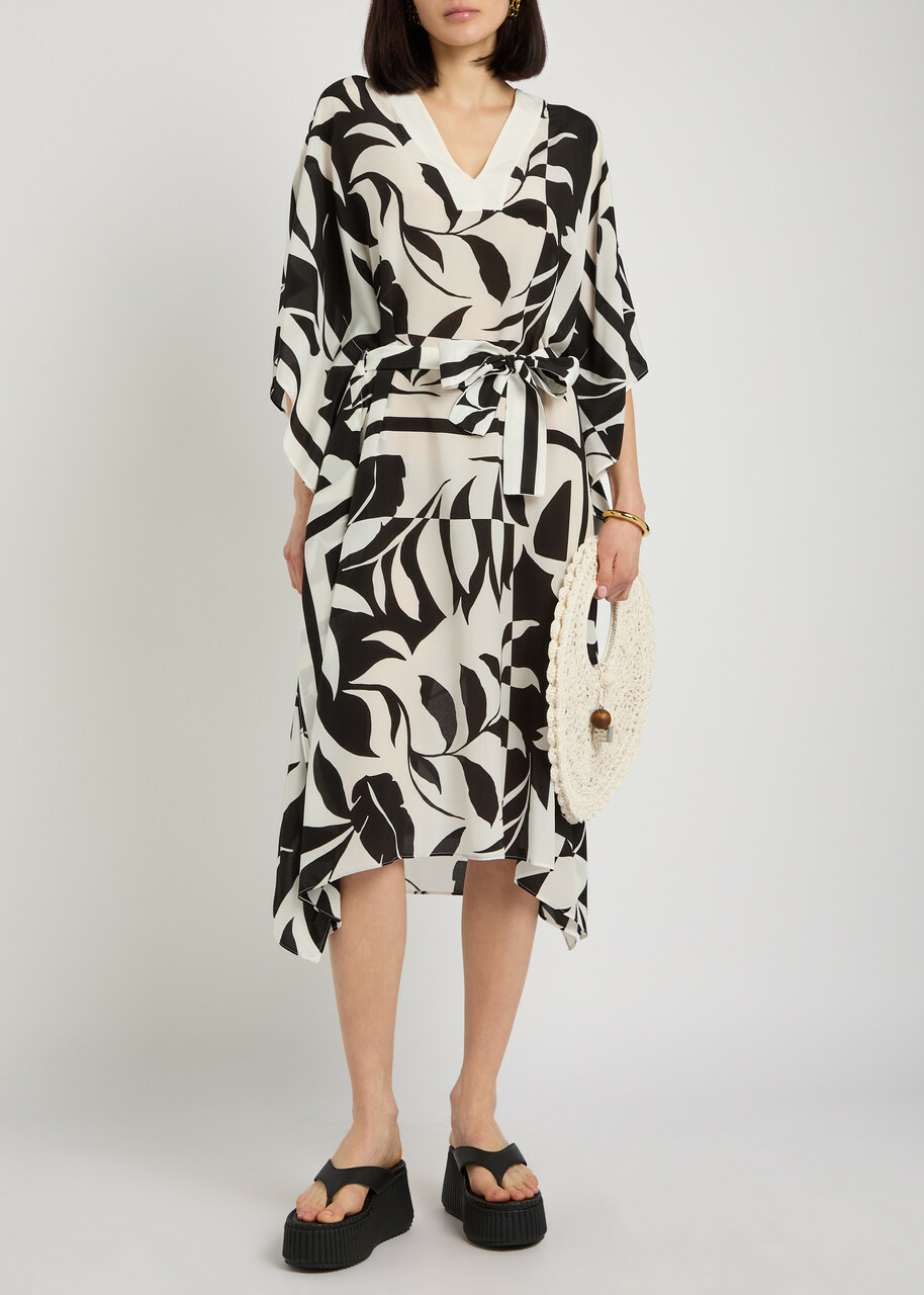 Max Mara Lancia Printed Silk Midi Kaftan Dress Black