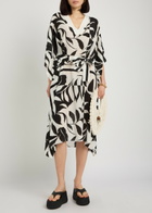 Max Mara Lancia Printed Silk Midi Kaftan Dress Black