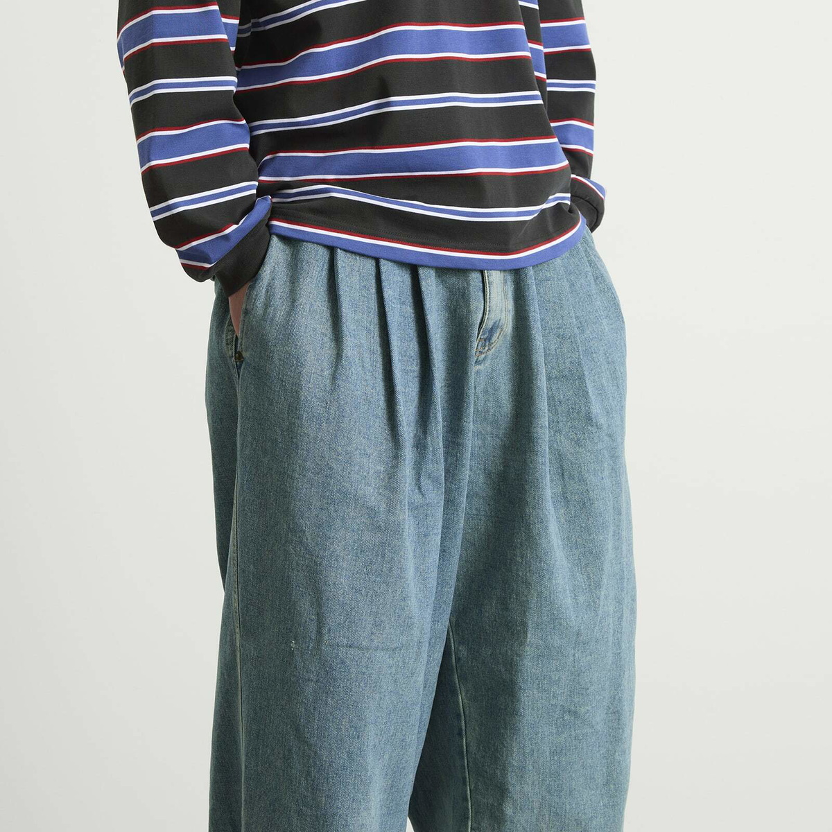 Anglan Men's Stone Vintage Denim Balloon Pants in Light Blue