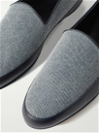 Manolo Blahnik - Antinous Leather-Trimmed Denim Loafers - Blue