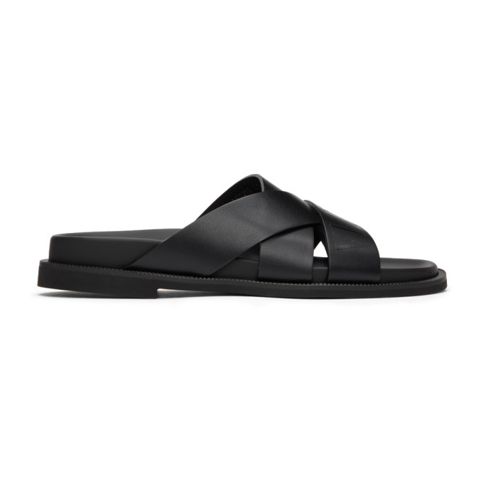 Valentino Black Valentino Garavani Calfskin VLTN Slides