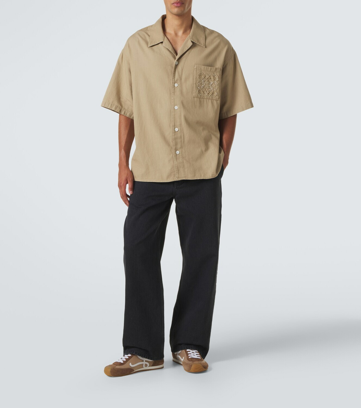 Loewe Leather-trimmed wide-leg jeans