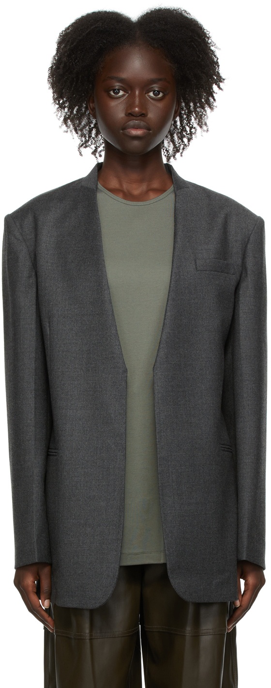DRAE Grey Wool V-Neck Blazer
