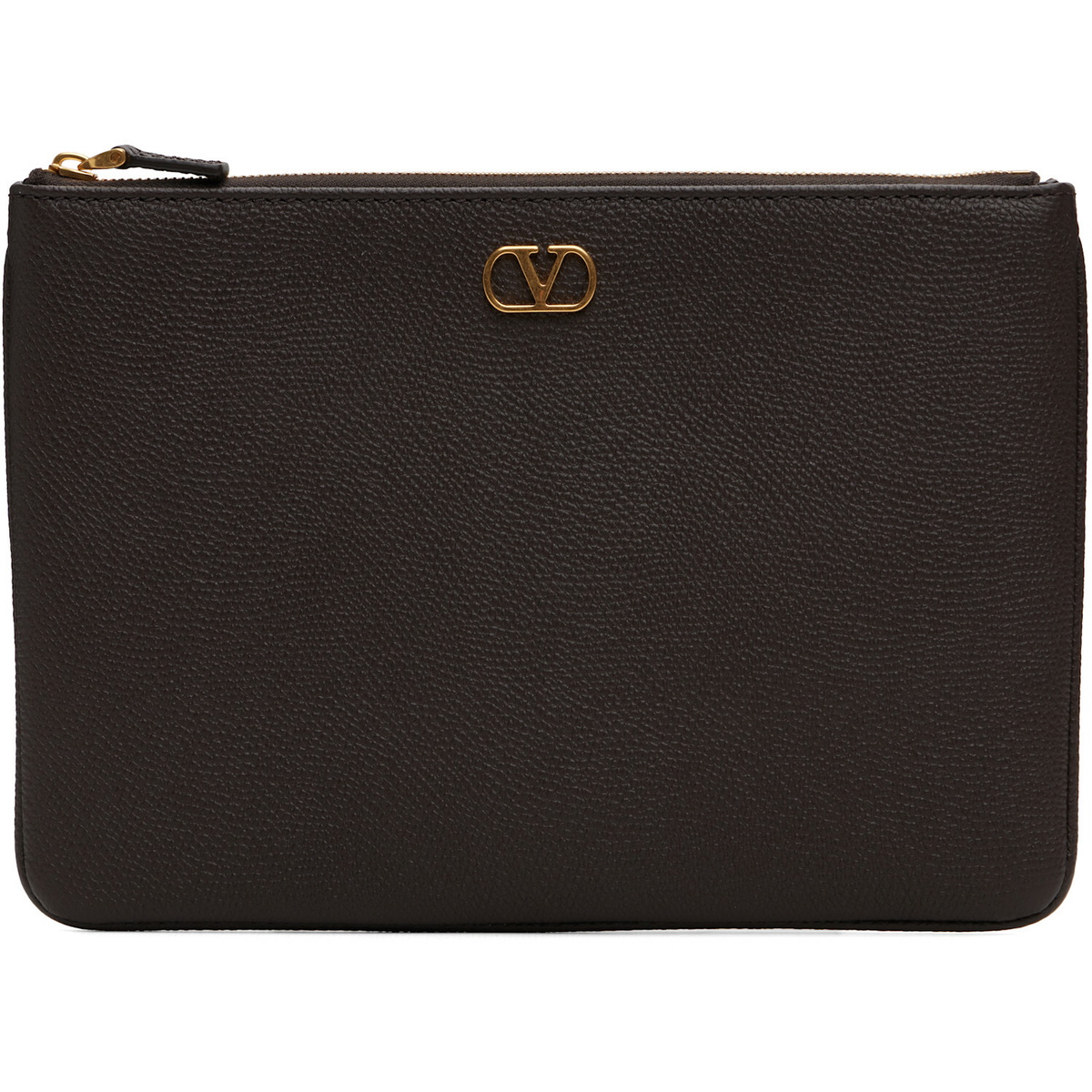 Valentino Garavani Brown VLogo Signature Grainy Calfskin Pouch