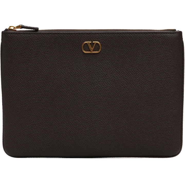 Photo: Valentino Garavani Brown VLogo Signature Grainy Calfskin Pouch