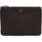 Valentino Garavani Brown VLogo Signature Grainy Calfskin Pouch