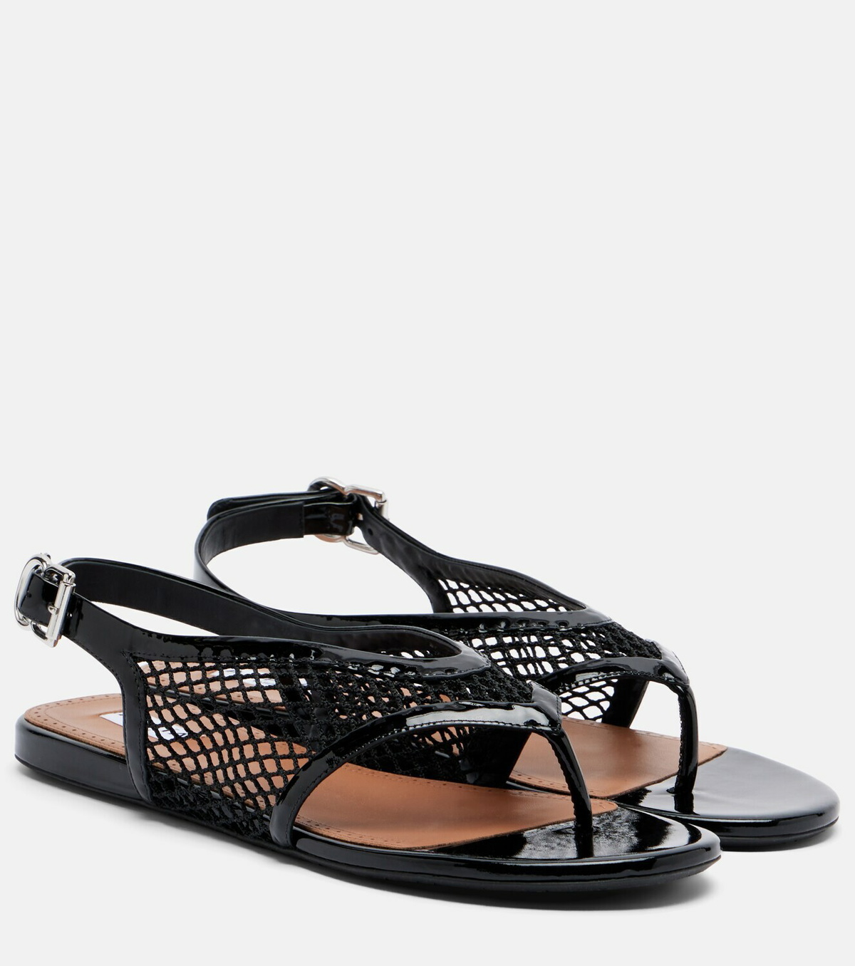 Alaïa Fishnet leather-trimmed thong sandals