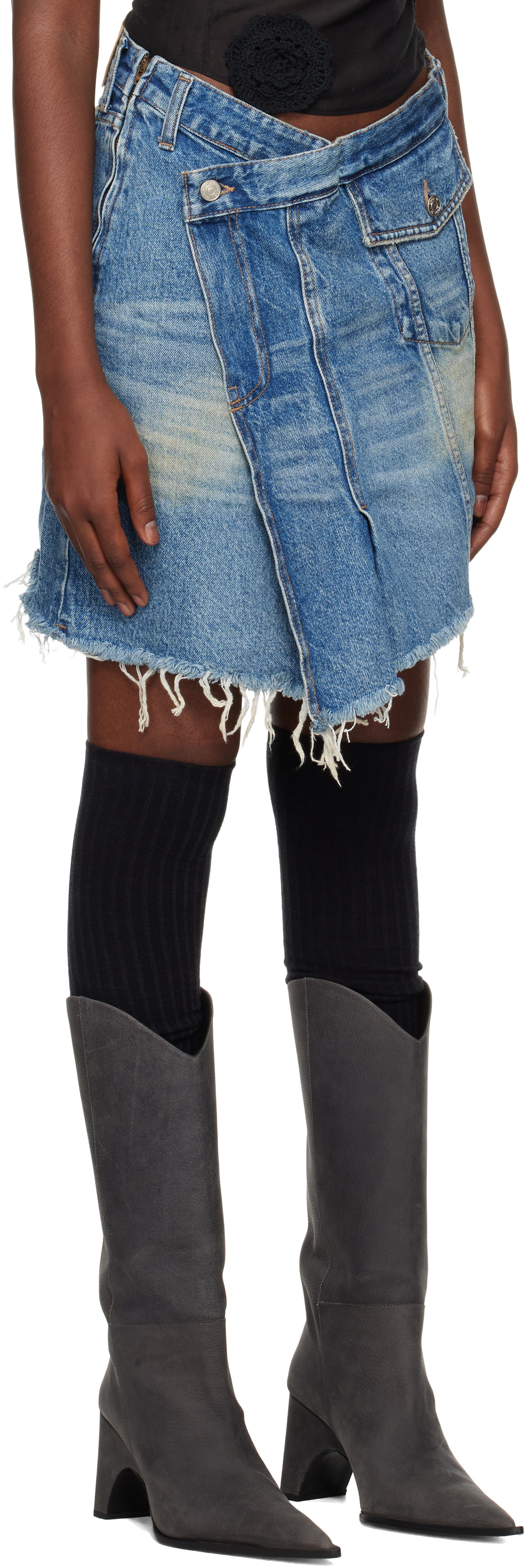 OPEN YY Blue Wrap Denim Miniskirt