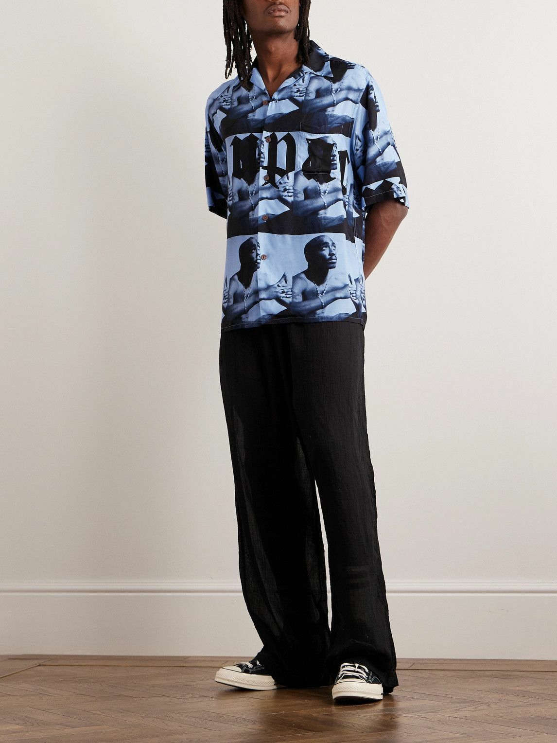 Wacko Maria - Tupac Camp-Collar Printed Satin Shirt - Blue