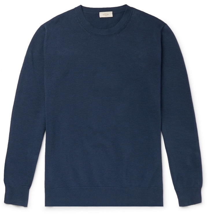 Photo: Altea - Textured-Knit Linen and Cotton-Blend Sweater - Blue