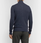 Loro Piana - Suede-Trimmed Cable-Knit Baby Cashmere Zip-Up Sweater - Blue