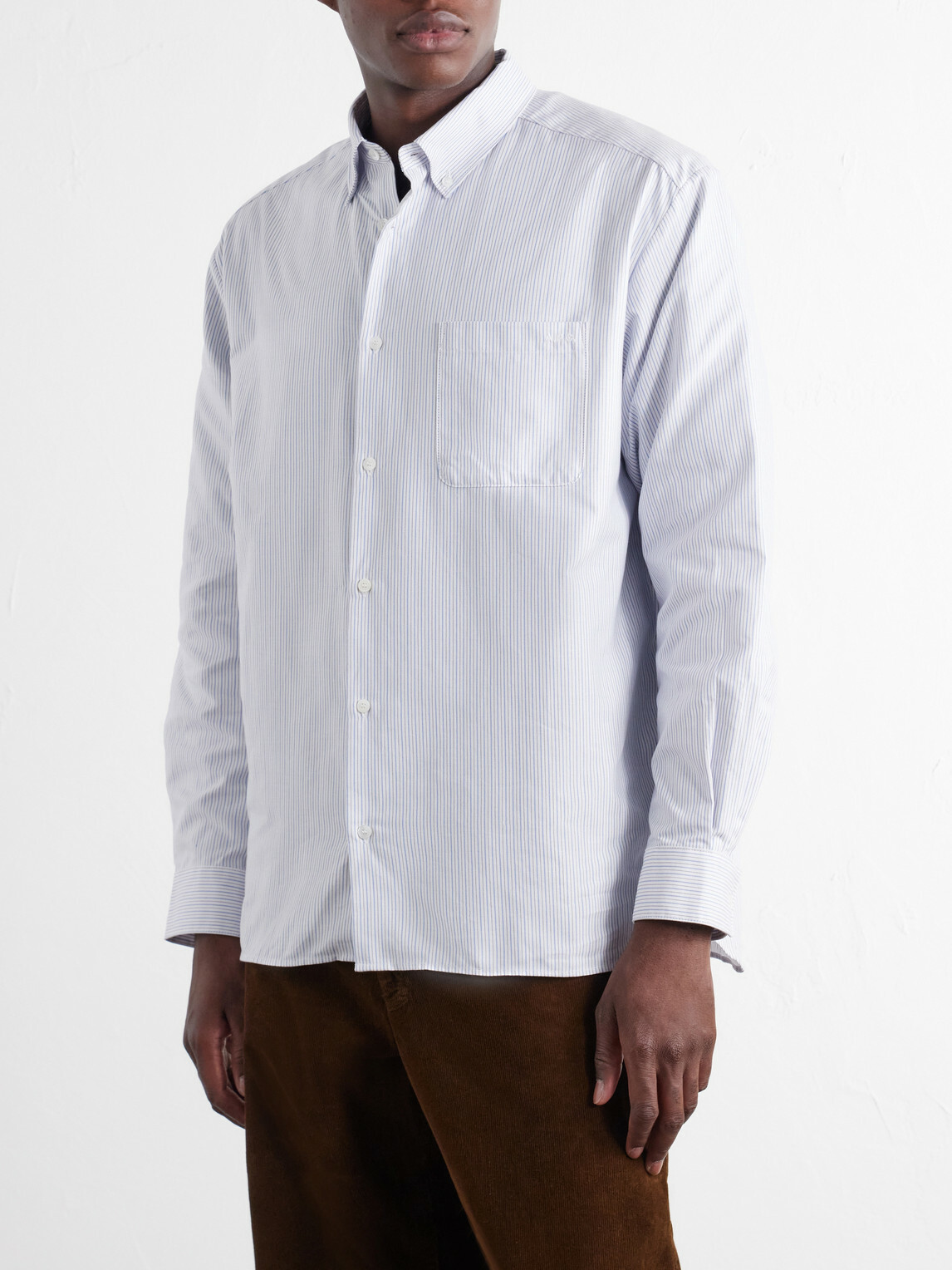 A.P.C. - Mateo Striped Logo-Embroidered Cotton-Poplin Shirt - Blue