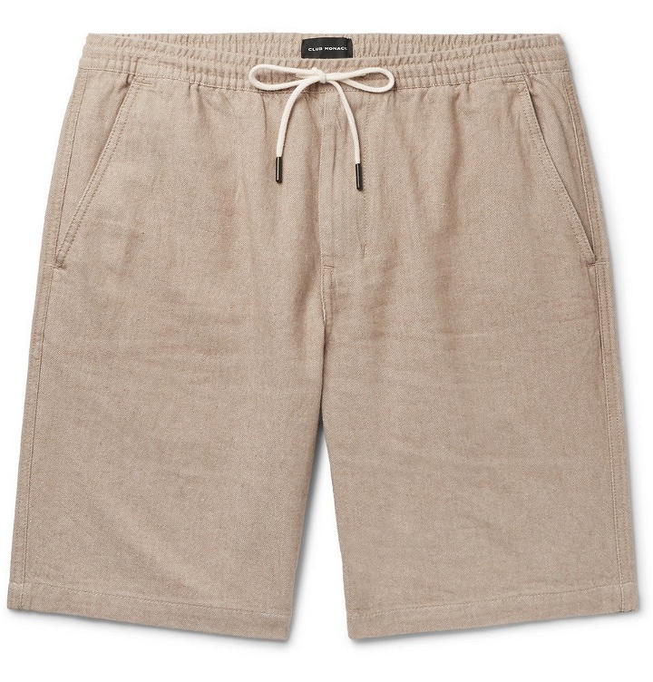 Photo: Club Monaco - Slim-Fit Linen and Cotton-Blend Twill Drawstring Shorts - Sand