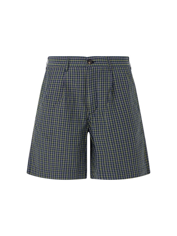 Photo: Noah - Straight-Leg Pleated Checked Cotton and Linen-Blend Seersucker Shorts - Green