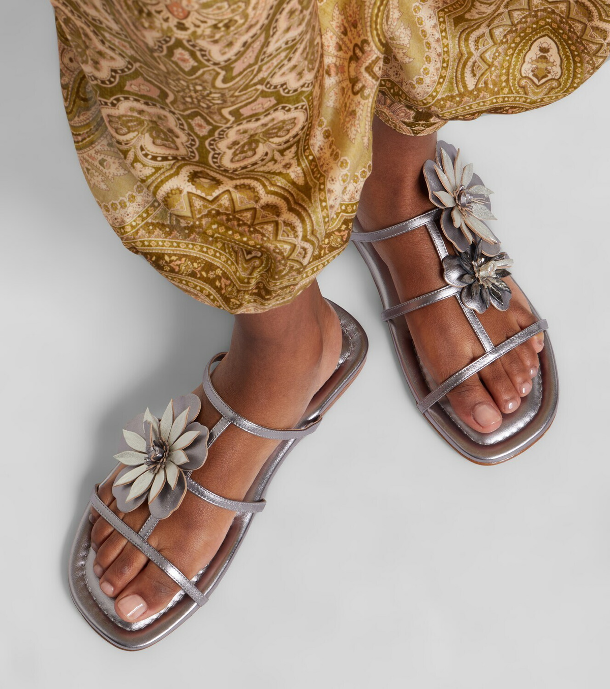 Zimmermann Floral-appliqué metallic leather sandals