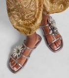 Zimmermann Floral-appliqué metallic leather sandals