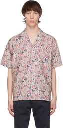 DOPPIAA Taupe & Blue Flower Print Aambala Short Sleeve Shirt