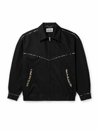 Wacko Maria - Leopard-Print Velour-Trimmed Cotton-Piqué Jacket - Black