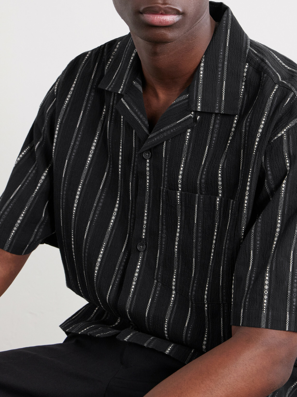 Aimé Leon Dore - Camp-Collar Striped Cotton-Blend Jacquard Shirt - Black