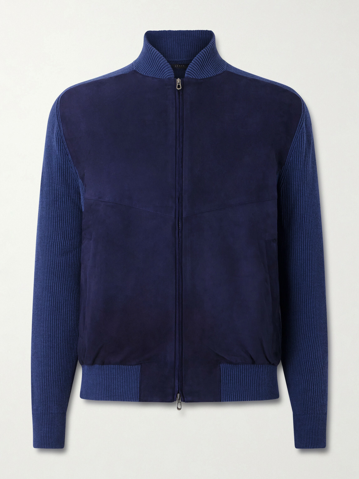 SEASE - Suede and Ribbed Cotton and Cashmere-Blend Bomber Jacket - Blue