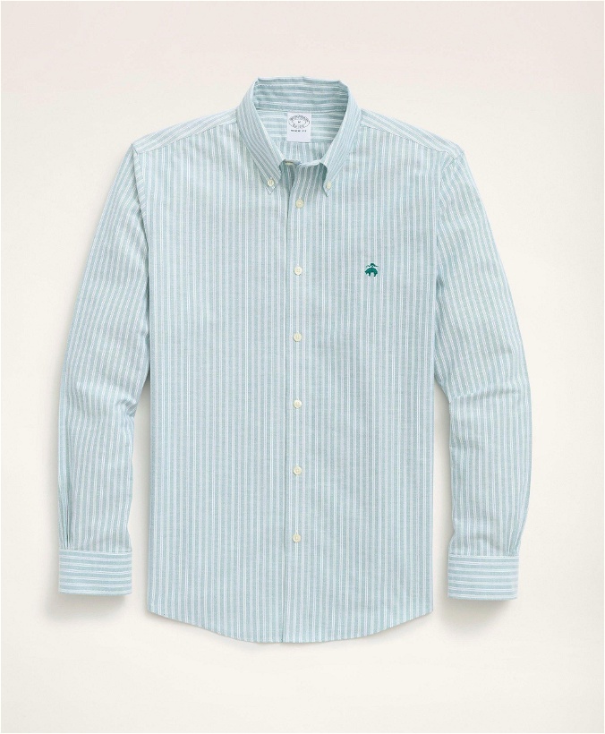 Photo: Brooks Brothers Men's Regent Regular-Fit Sport Shirt, Non Iron Oxford Button-Down Collar Stripe | Green