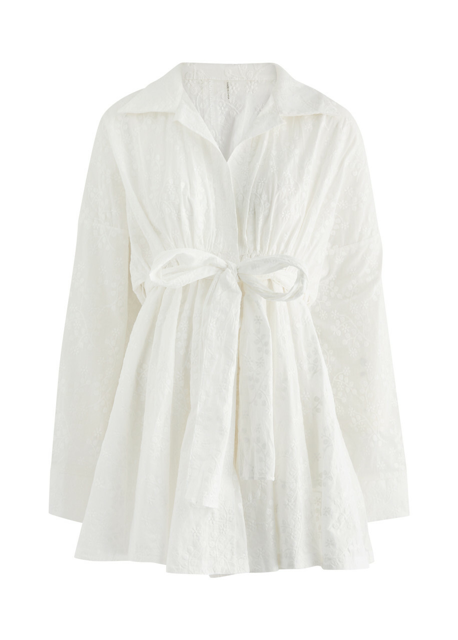 Norma Kamali Floral-embroidered Cotton Mini Shirt Dress White Norma Kamali Norma Kamali Floral-embroidered Cotton Mini Shirt Dress White Norma Kamali