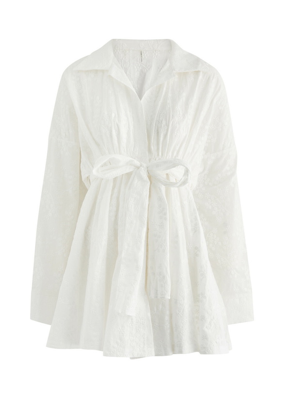 Photo: Norma Kamali Floral-embroidered Cotton Mini Shirt Dress White