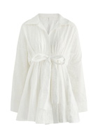 Norma Kamali Floral-embroidered Cotton Mini Shirt Dress White