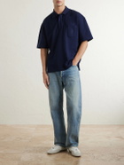SAINT LAURENT - Cassandre-Embroidered Cotton-Piqué Polo Shirt - Blue