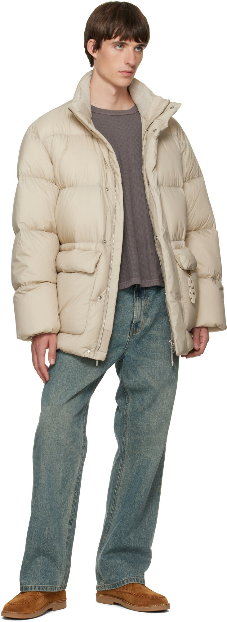 Solid Homme Beige Quilted Down Jacket