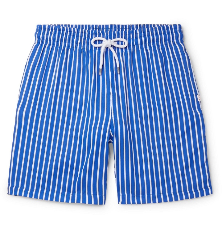Photo: Derek Rose - Bondi 1 Slim-Fit Mid-Length Striped Swim Shorts - Blue