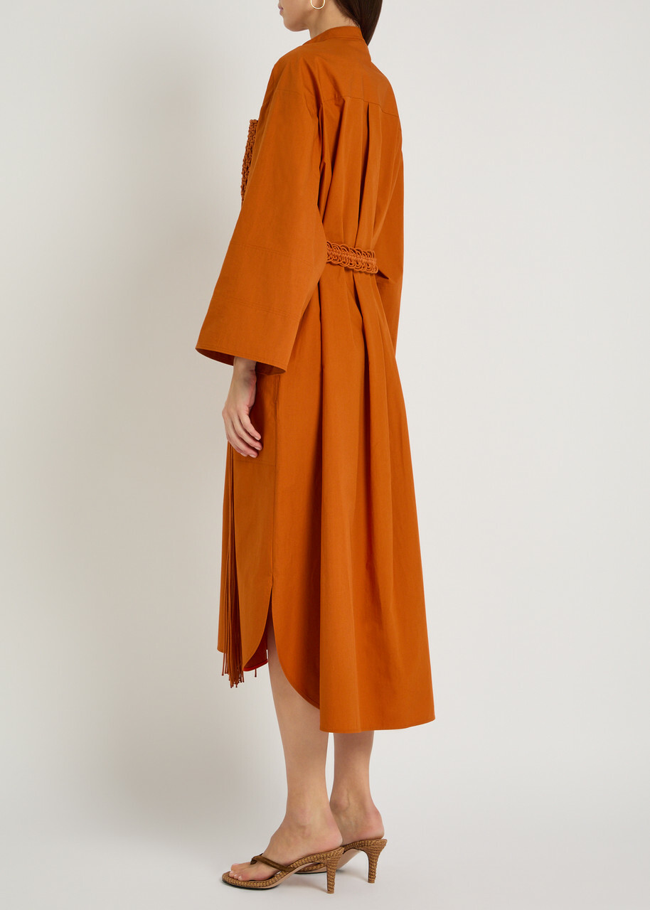 Roksanda Poska Belted Cotton-poplin Midi Dress Orange