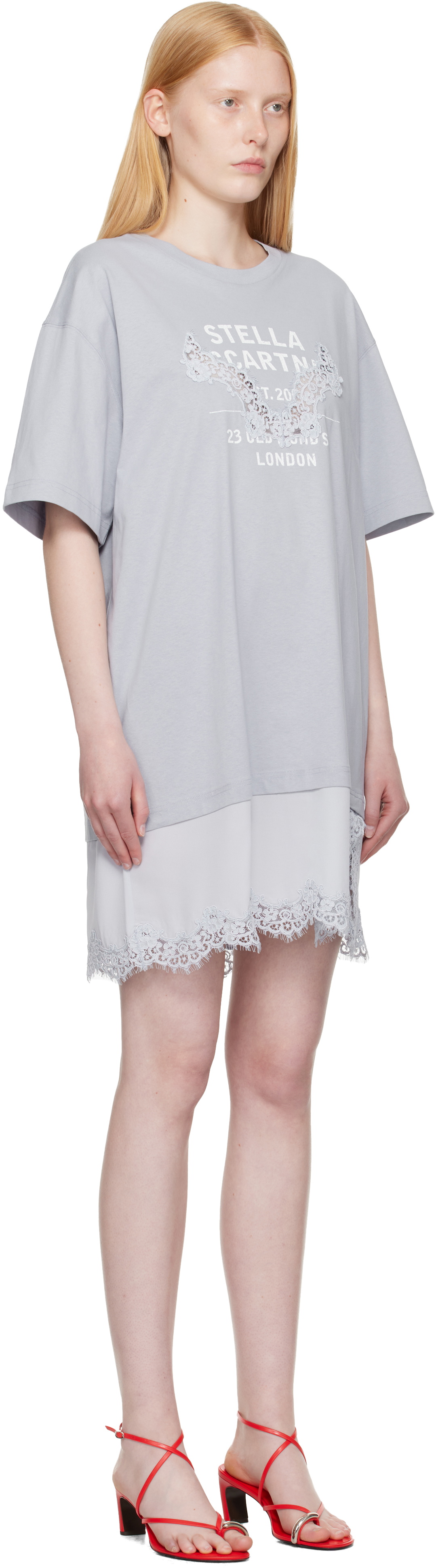 Stella McCartney Blue Lace-Insert Graphic T-shirt Minidress