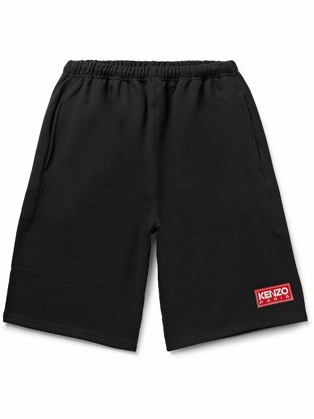 Photo: KENZO - Paris Straight-Leg Logo-Appliquéd Cotton-Blend Jersey Shorts - Black