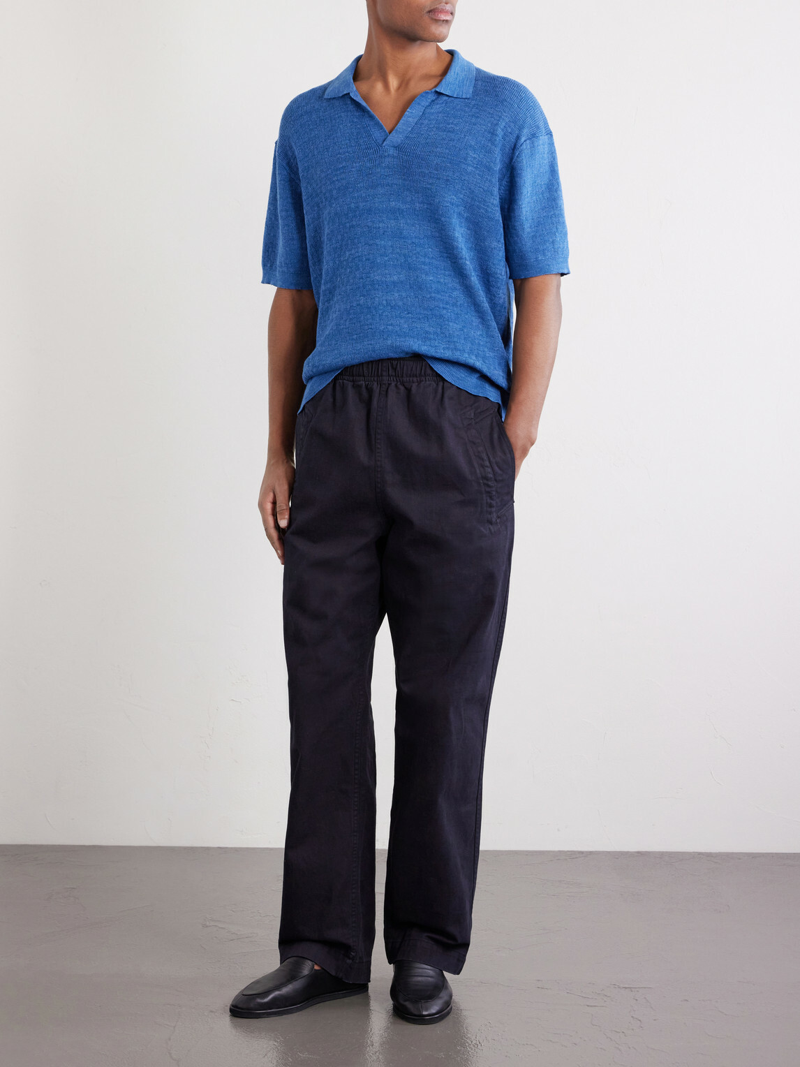 3sixteen - Knitted Cotton Polo Shirt - Blue
