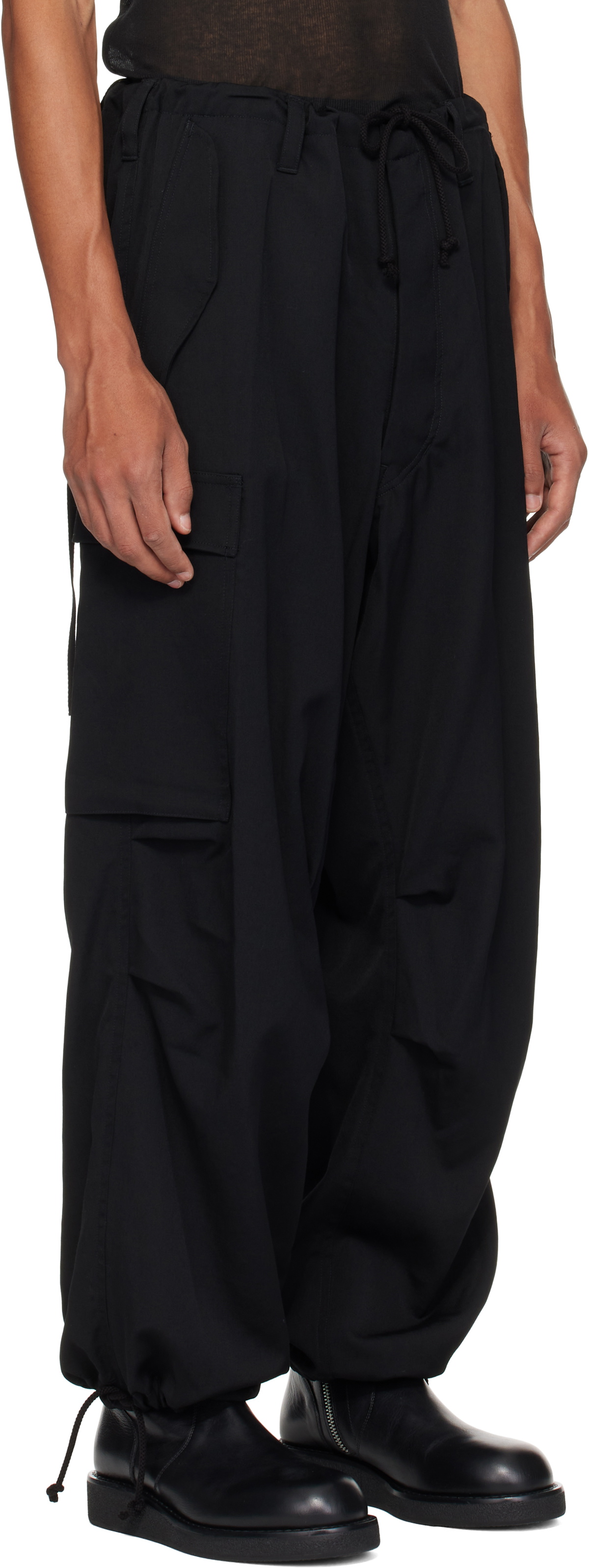 Y's For Men Black Wool Gabardine Cargo Pants