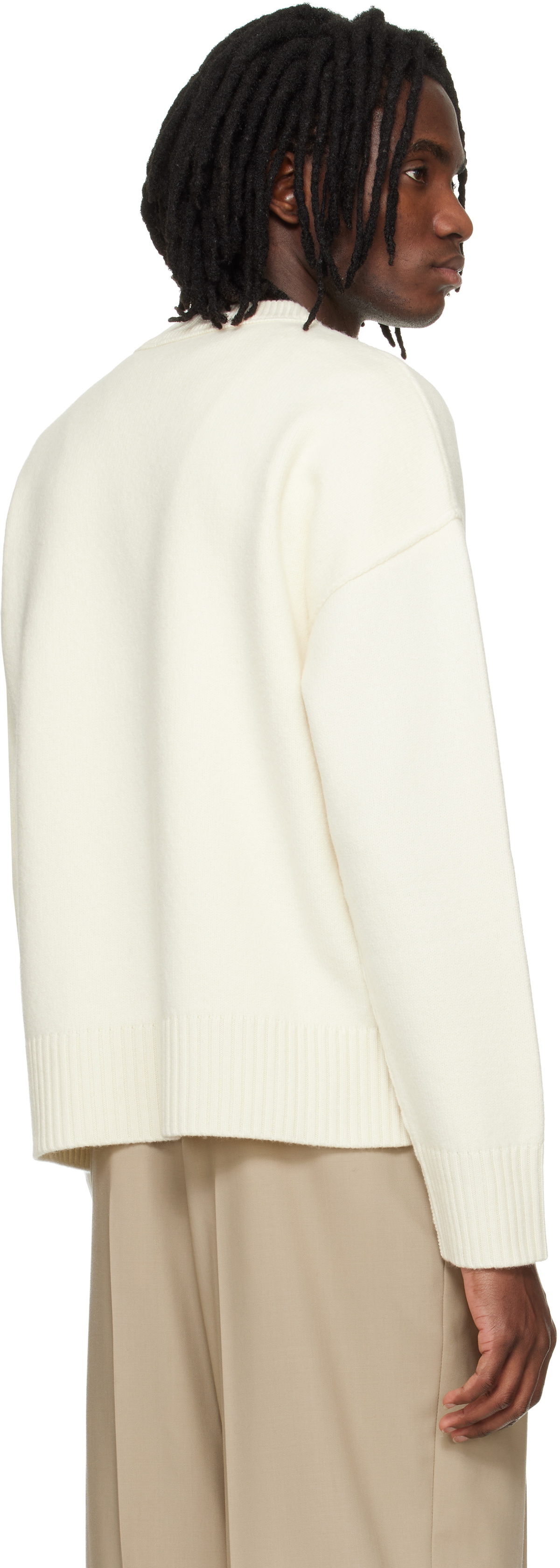 AMI Paris Off-White Wool Contrasted Ami de Coeur Crewneck Sweater