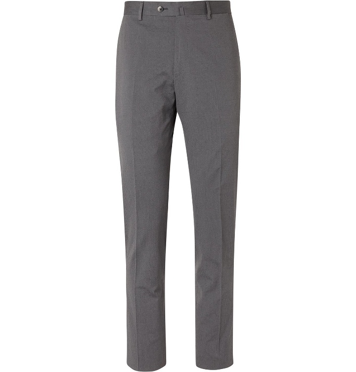 Photo: Caruso - Slim-Fit Striped Cotton and Silk-Blend Suit Trousers - Gray
