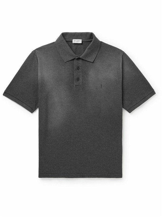 Photo: SAINT LAURENT - Logo-Embroidered Cotton-Piqué Polo Shirt - Gray