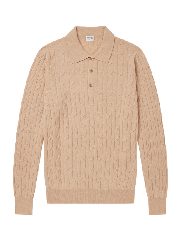 Photo: Ghiaia Cashmere - Cable-Knit Cashmere Polo Sweater - Brown